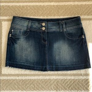 Faded jean mini skirt